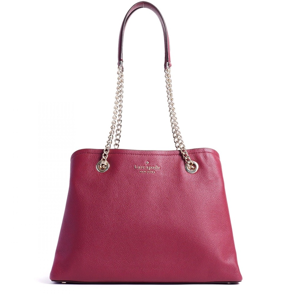 ♠️ kate spade Jordyn Pebbled Leather Large Chain Handle Tote Bag, Blackberry NWT